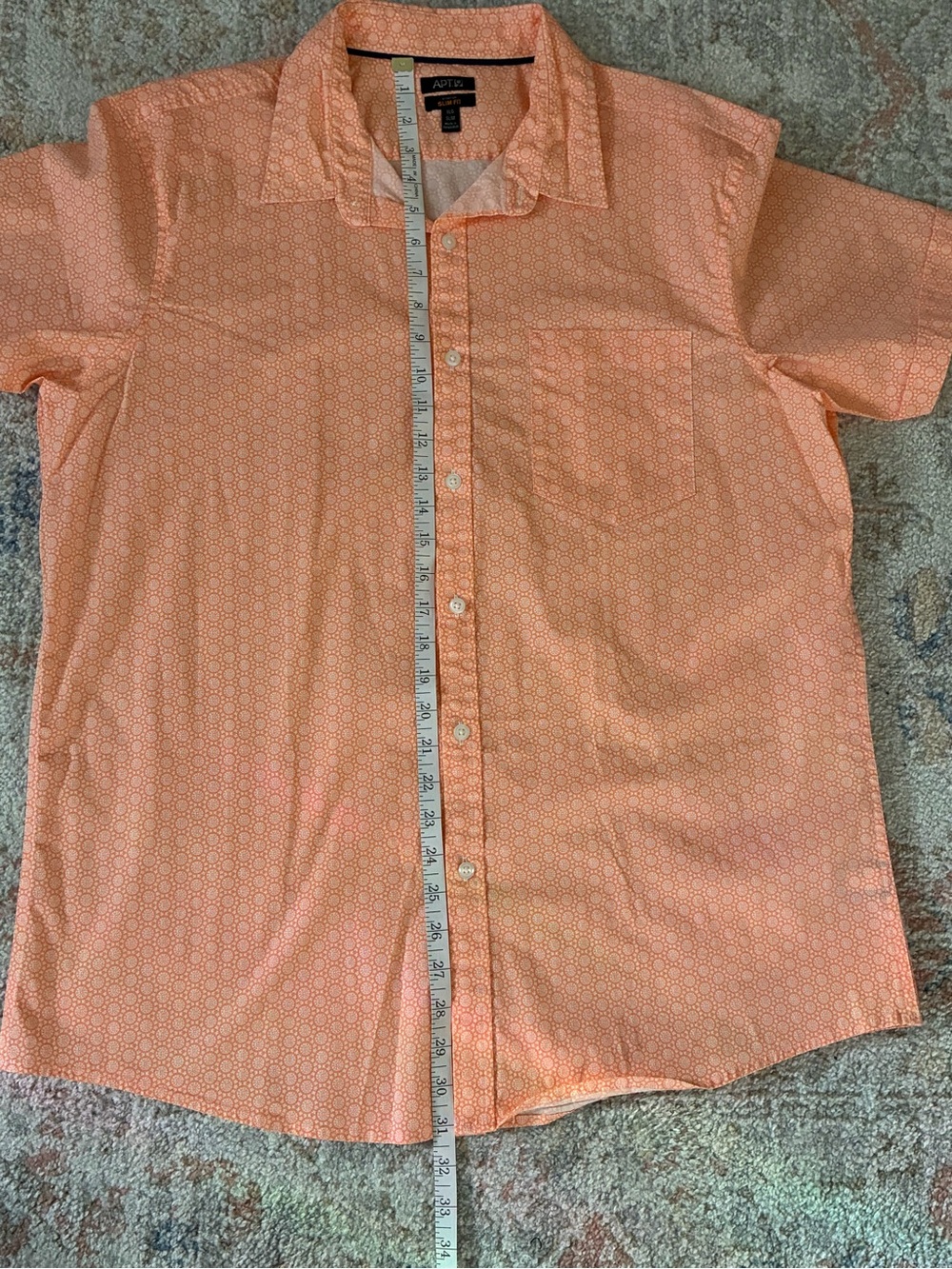Apt 9 Men's XLG Slim Fit Short Sleeve Button Down Shirt- Peach Coral - Picture 4 of 6